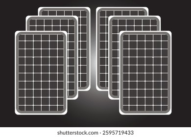 Illustration of multiple solar panels arranged in a symmetrical layout.