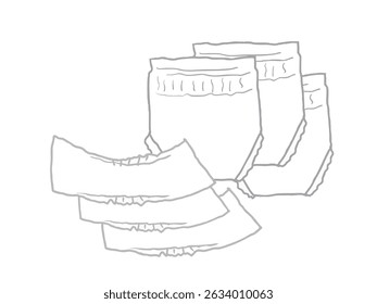 Illustration of multiple unused paper pants and napkins