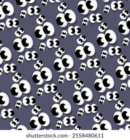 Illustration of multiple white googly eyes, repeated to create a seamless pattern.