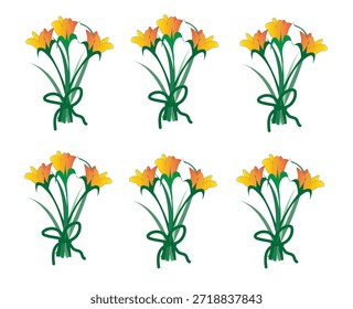 Ilustración de múltiples racimos de flores de narciso amarillo con hojas verdes.