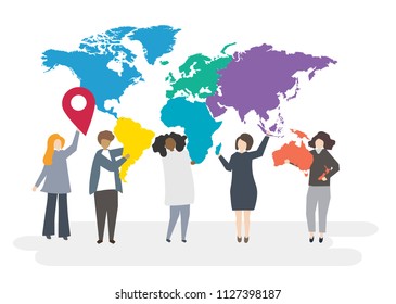 Illustration of multiracial characters with global concept