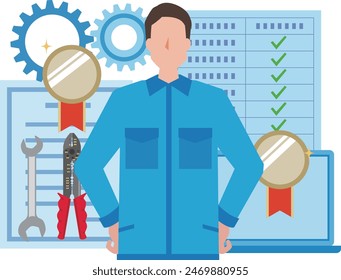 Illustration of a multi-skilled worker and a man holding a qualification