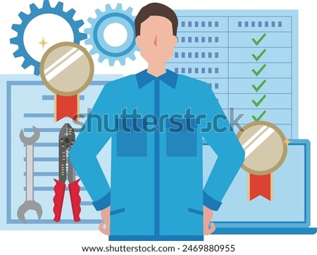 Illustration of a multi-skilled worker and a man holding a qualification