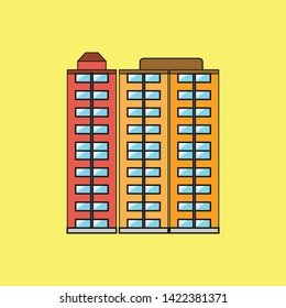 Illustration of multi-storey building. Flat vector. Vector illustration