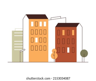 Illustration of multi-storey residential buildings. City landscape. Flat vector design.