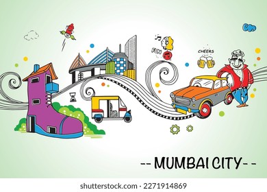 Illustration of Mumbai City, Mumbai cartoon illustrations.