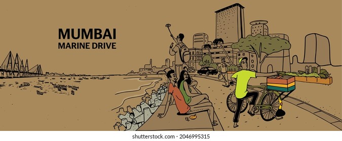 Illustration of mumbai Marine drive