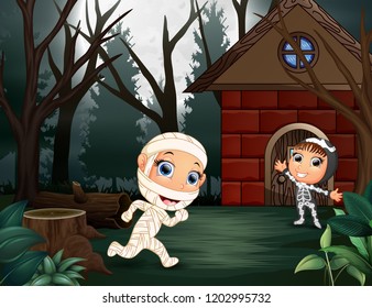 Illustration of mummy and skeleton on the home page