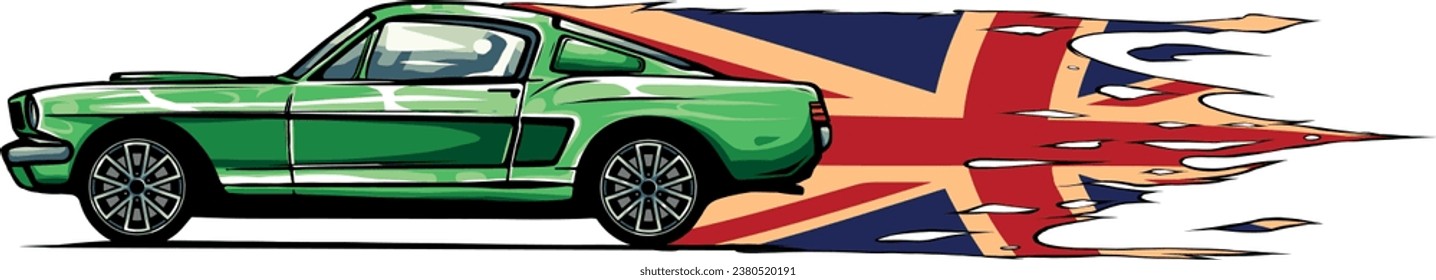 illustration of muscle car with british flag