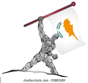 illustration of muscleman bring flag