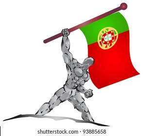 illustration of muscleman bring flag