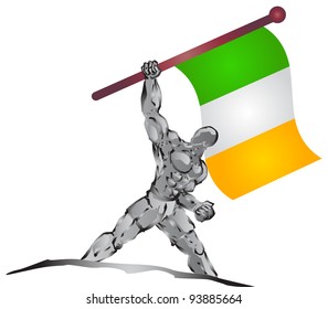 illustration of muscleman bring flag