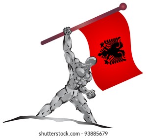 illustration of muscleman bring flag