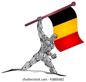 illustration of muscleman bring flag
