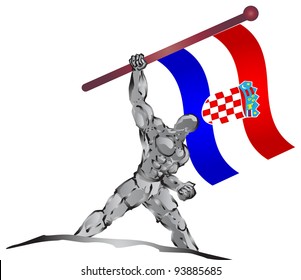 illustration of muscleman bring flag