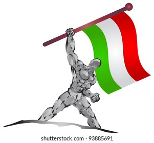 illustration of muscleman bring flag