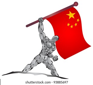 illustration of muscleman bring flag