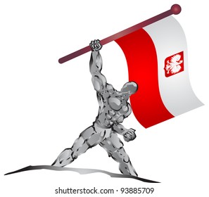 illustration of muscleman bring flag