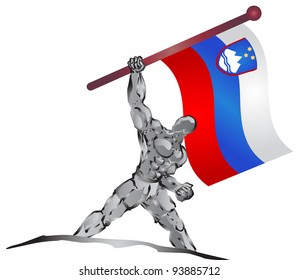 illustration of muscleman bring flag