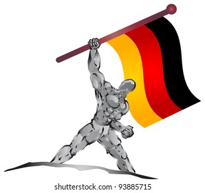 illustration of muscleman bring flag