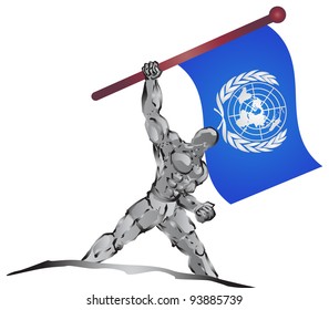 illustration of muscleman bring flag