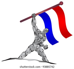 illustration of muscleman bring flag