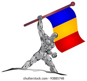 illustration of muscleman bring flag