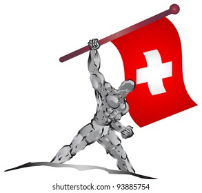 illustration of muscleman bring flag