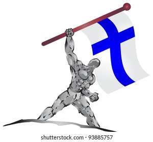 illustration of muscleman bring flag