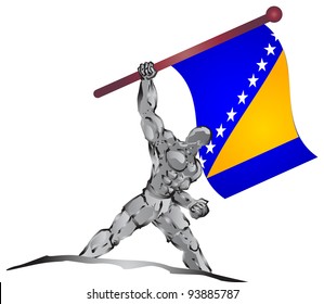 illustration of muscleman bring flag