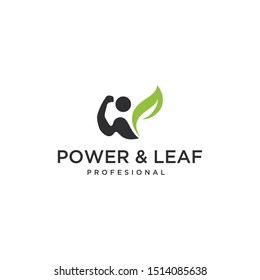 Illustration of muscular arms joined by leaves as the other hand fitness logo design.