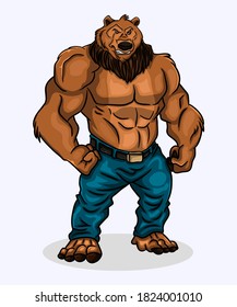 Illustration of a muscular bear as a tough fighter