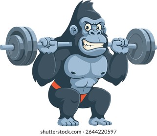 Illustration of a muscular gorilla lifting a heavy barbell, perfect for gym themes, strength icons, or beast mode mascots.