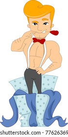 Illustration of a Muscular Guy Coming Out of a Gift Box