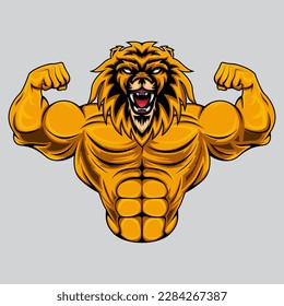 Illustration of muscular lion. Suitable for fitness logos, bodybuilders, gym athletes
