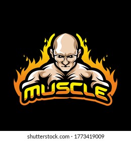 Illustration of muscular man with fire flame