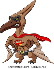 The illustration of the muscular pteronodon with angry face and red robe wearing black mask and white gloves
