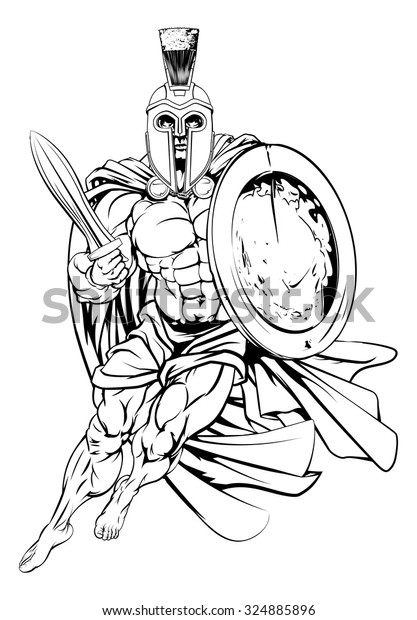 Illustration Muscular Strong Ancient Greek Warrior Stock Vector ...