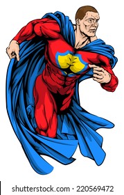 An illustration of muscular superhero character running