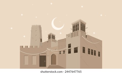 Illustration of Museum of Ajman, Ramadan Vibe, old Arabic house 