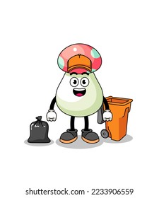 Illustration of mushroom cartoon as a garbage collector , character design
