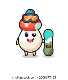 Ilustración del personaje de hongos con estilo snowboard , diseño de estilo lindo para camiseta, pegatina, elemento logo