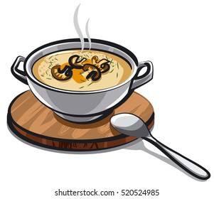 illustration of mushroom cream soup in bowl