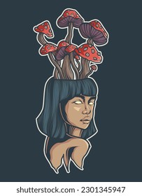 illustration of mushroom girl for t shirt design