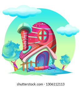 Illustration of a mushroom house on a white background - Vector