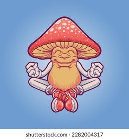 illustration mushroom meditation mascot