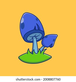 Illustration of mushroom plant design in blue. Premium isolated plant design concept