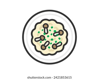 Ilustración del icono del risotto de hongos (color del dibujo de línea).