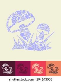 illustration of the mushrooms with icons composition