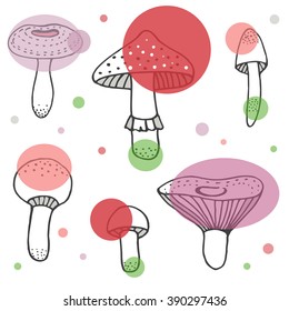Illustration with mushrooms and transparent